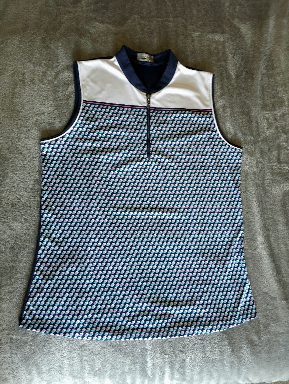 Callaway Opti-Dri Sleeveless Golf Polo Shirt Blue Geometric Sz XL